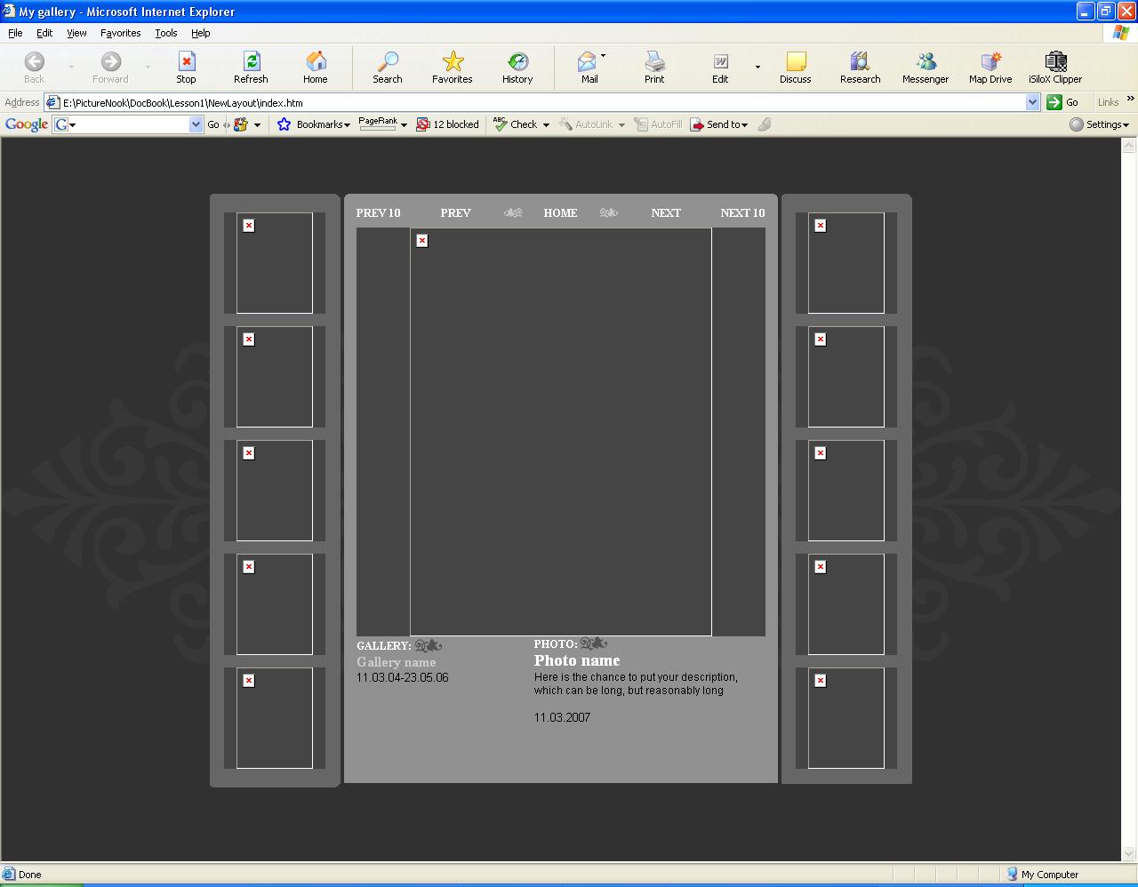 Designed gallery page is ready to be turned to Picturenook layout